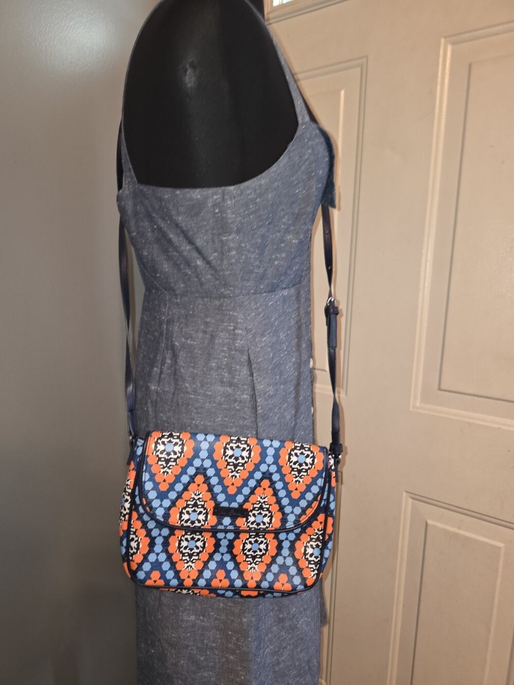 Vera Bradley Flap Crossbody Marrakesh Purse Bag Leather Blue Orange Black